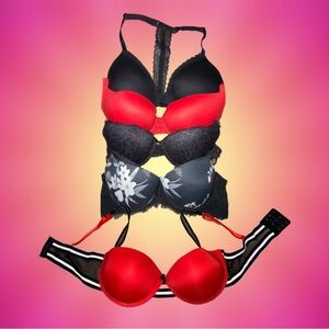 Lot Of 5 Push-Up Bras | 36C | Black, Red ~Assorted Styles~ Auden, Nanette & More